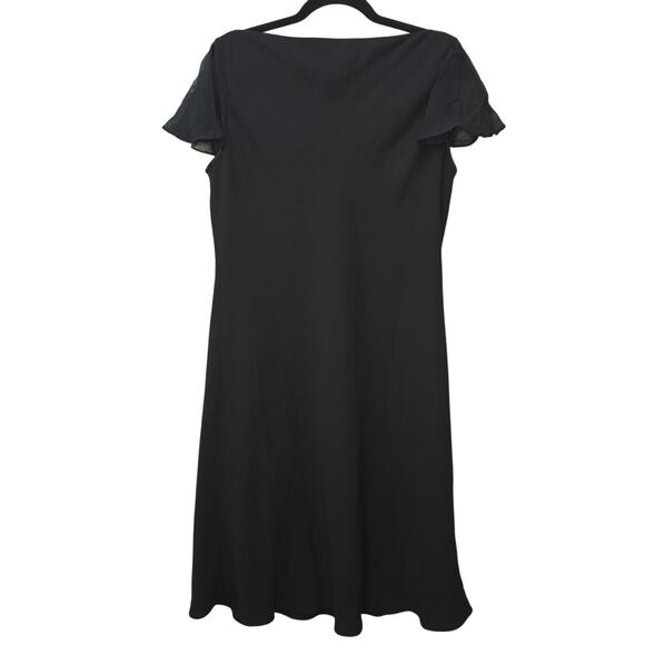 Jones New York Dress Women 16 Black Midi Chiffon Flutter Sleeve Evening Gown 90s - Picture 2 of 10